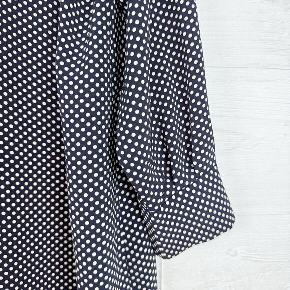 Eloquii Double Breasted Shift Dress Size 16 Navy Polka Dot Long Sleeves Preppy - Picture 7 of 15